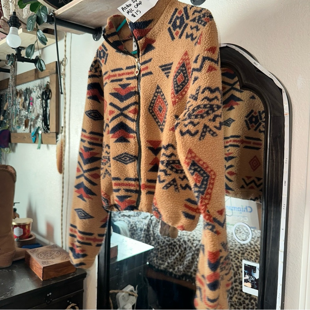 Aztec Pattern fill zip Fleece Jacket